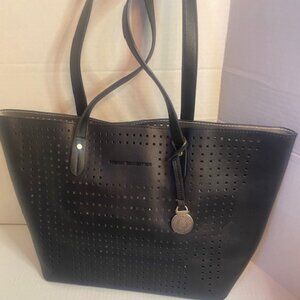 FRENCH CONNECTION perforated Large black Leather tote bag